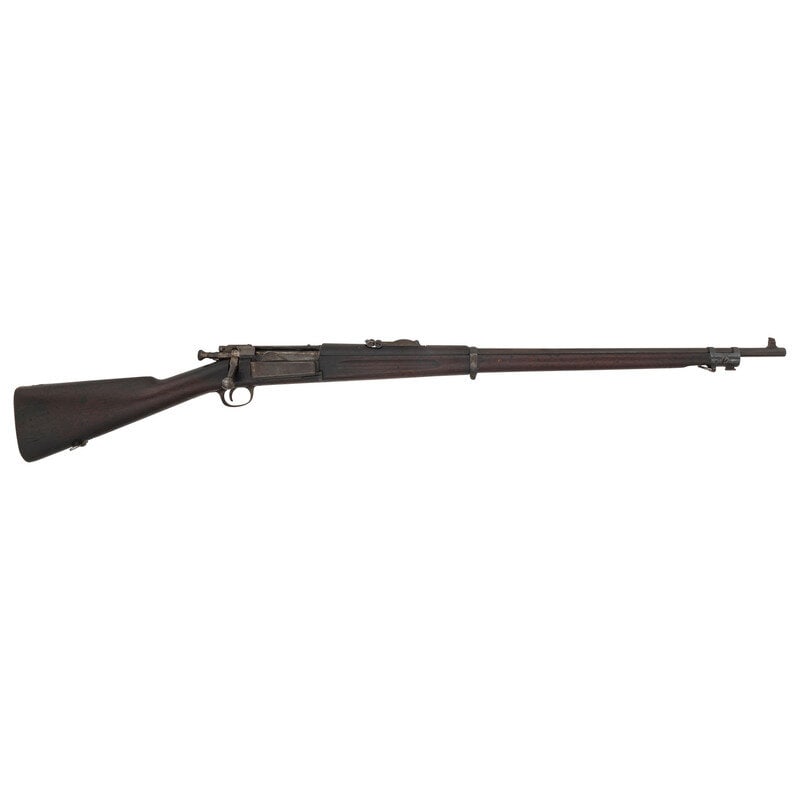 **U.S. Springfield Model 1898 Krag Rifle: **U.S. Springfield Model 1898 Krag Rifle Manufactured 1904 .30-40 Krag. 30" barrel length. SN: 469624. Blued metal finish to barrel, with case hardened finish to frame. Walnut stock has a plain straig