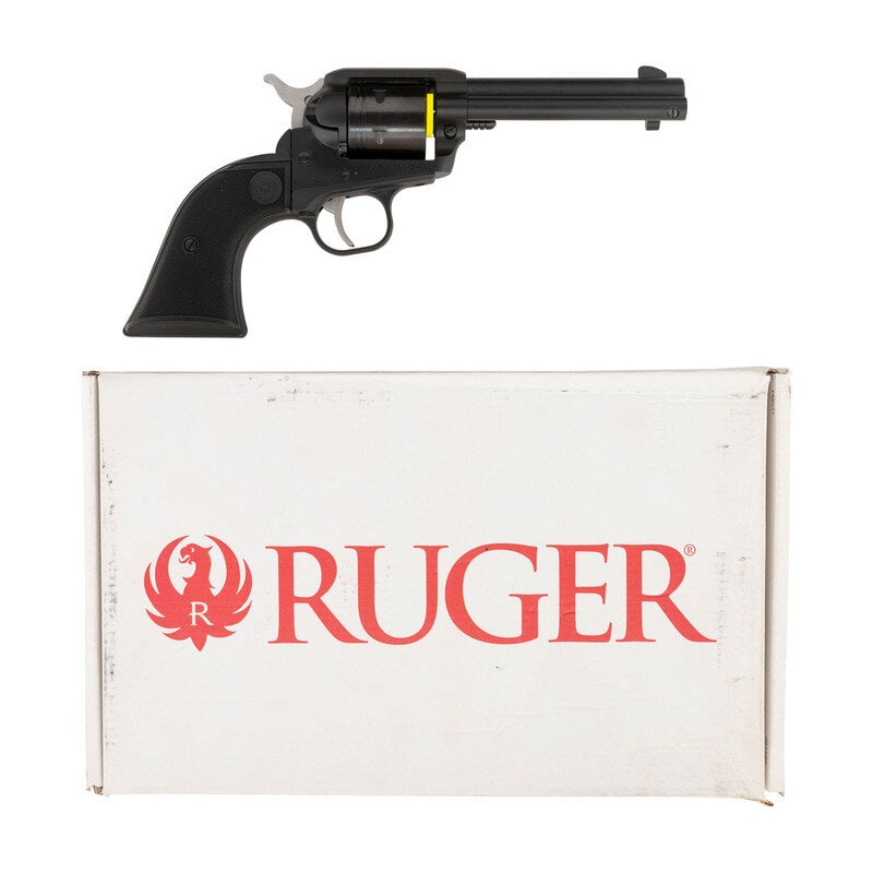*Ruger Wrangler Black Cerakote in Original Box with Holster: *Ruger Wrangler Black Cerakote in Original Box with Holster .22 LR. 4.675" barrel length. SN: 203-55294. Black Cerakote finish with DLC finish to cylinder, matte hammer and trigger, and mounting check