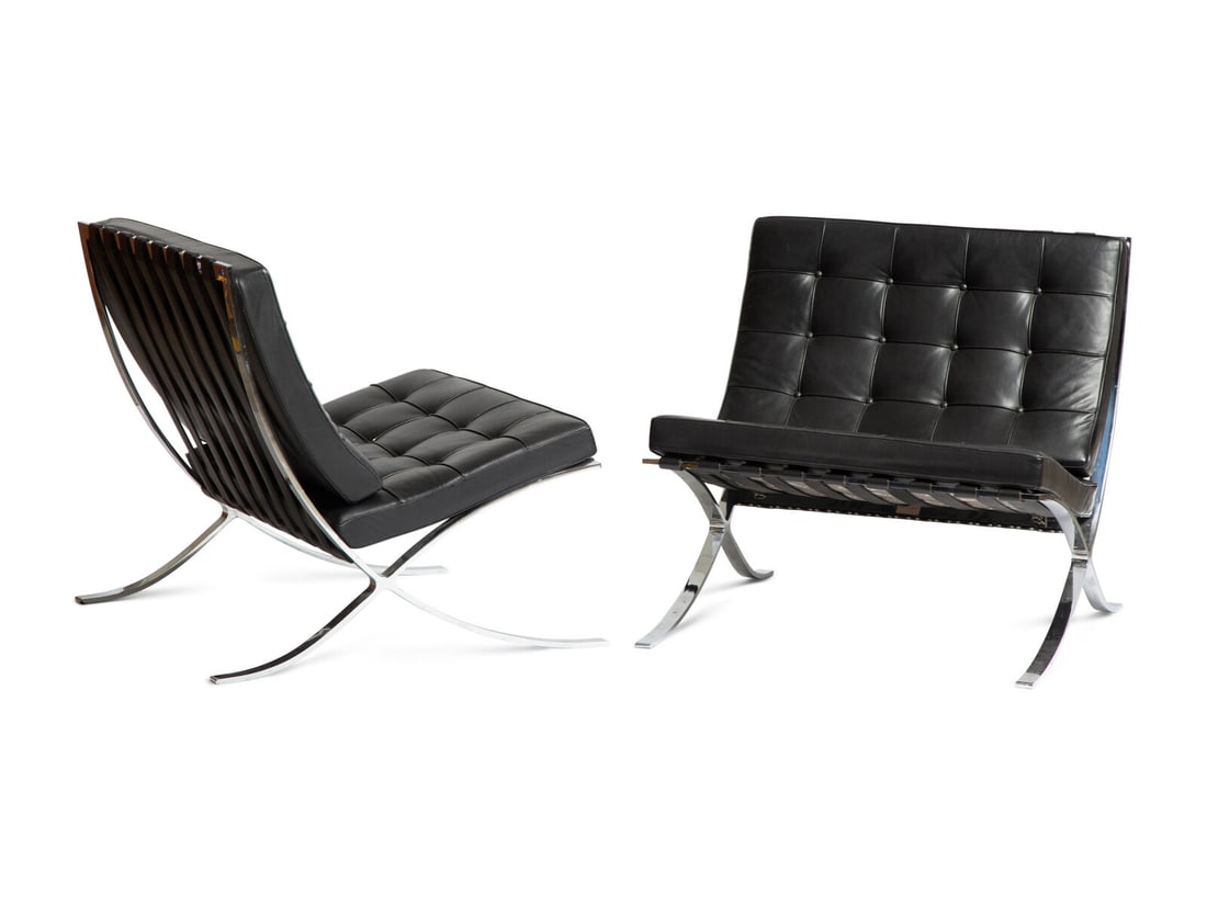 Ludwig Mies van der Rohe  (German-American, 1886-1969)  Pair of Barcelona Chairs  Knoll, USA (1 of 3)