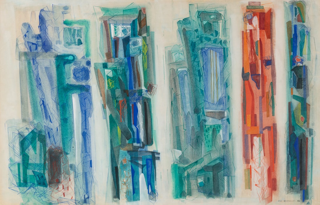 John Sennhauser (Swiss, 1907-1978) Five Figures, 1950: John Sennhauser (Swiss, 1907-1978) Five Figures, 1950 watercolor signed John Sennhauser and dated (lower right) 16 x 25 inches.