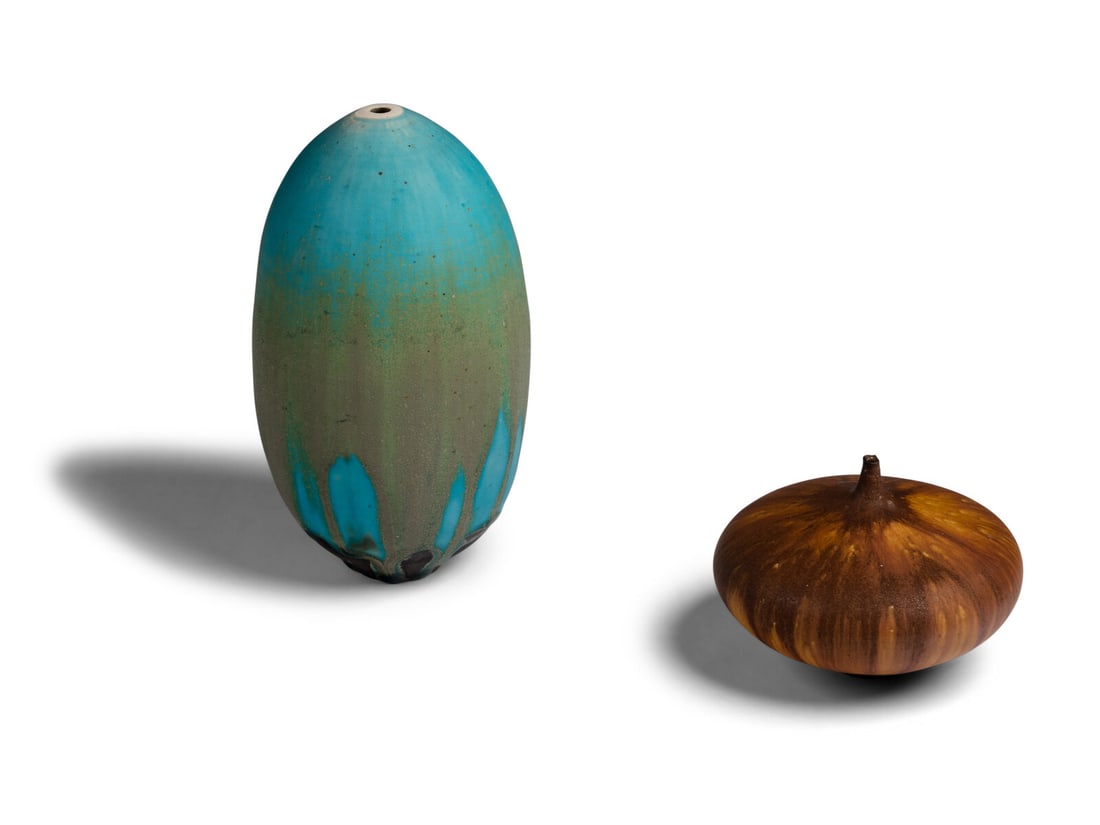 Rose Cabat (American, 1914-2015) Two Feelie Vases: Rose Cabat (American, 1914-2015) Two Feelie Vases glazed porcelain Cabat on underside Largest | 6 h × 3 diameter inches. Property from the Estate of Shirley Mann, Chicago, Illinois