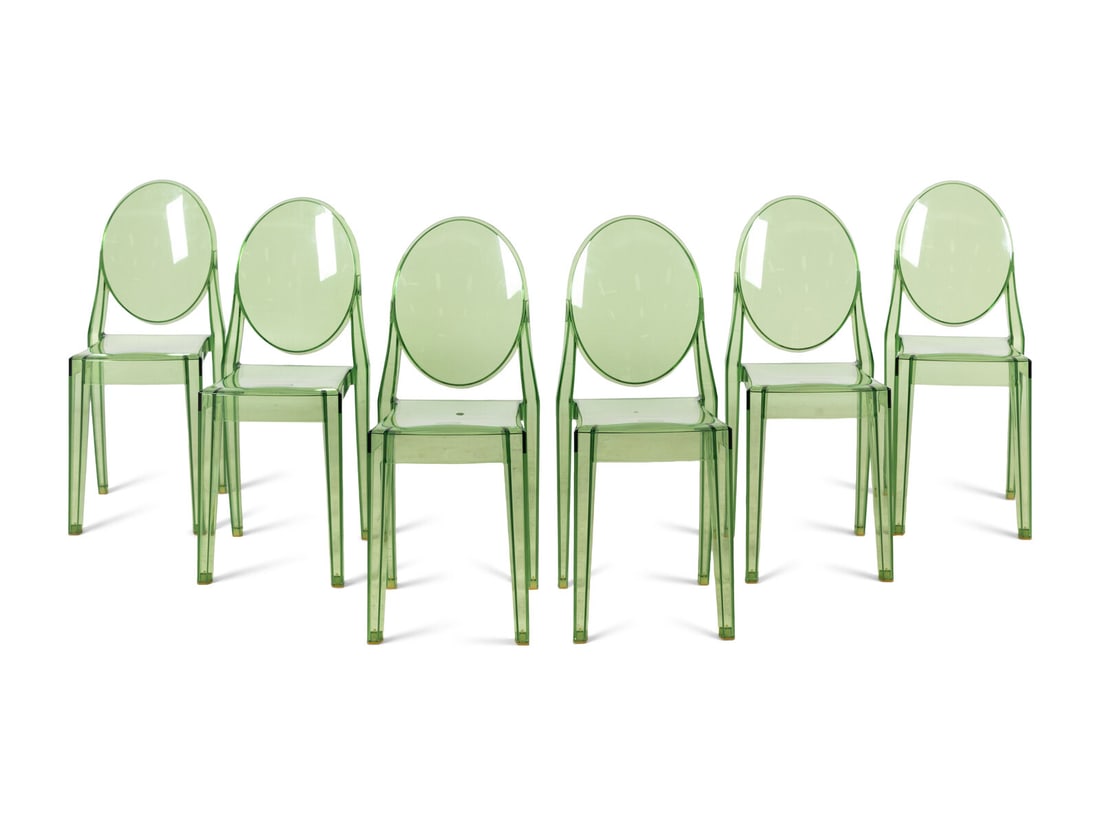 Philippe Starck (French, b. 1949) Set of Six Victoria Ghost Side Chairs Kartell, Italy: Philippe Starck (French, b. 1949) Set of Six Victoria Ghost Side Chairs Kartell, Italy transparent polycarbonate marked to backs of seats 35 3/4 h × 16 1/2 w × 19 d in Property from a Privat