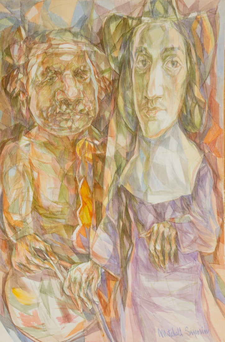 Mitchell Siporin (American, 1910-1976) Rembrandt and Spinoza, c. 1959-60: Mitchell Siporin (American, 1910-1976) Rembrandt and Spinoza, c. 1959-60 watercolor on paper signed Mitchell Siporin (lower right) 40 x 26 inches. Property from the Estate of Shirley Mann, Chicago, Il