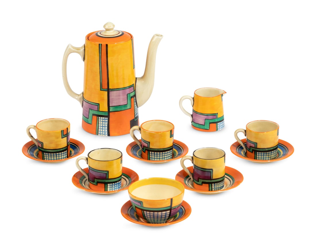 Clarice Cliff (English, 1899-1972) Football Espresso Group Bizarre Series (1 of 4)