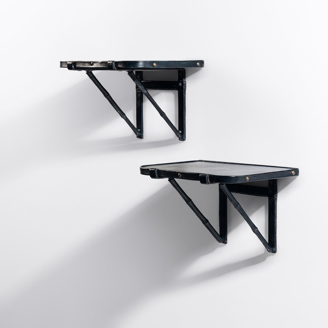 Jacques Adnet (French, 1900-1984) Pair of Leather Shelves, c. 1960 France (1 of 6)