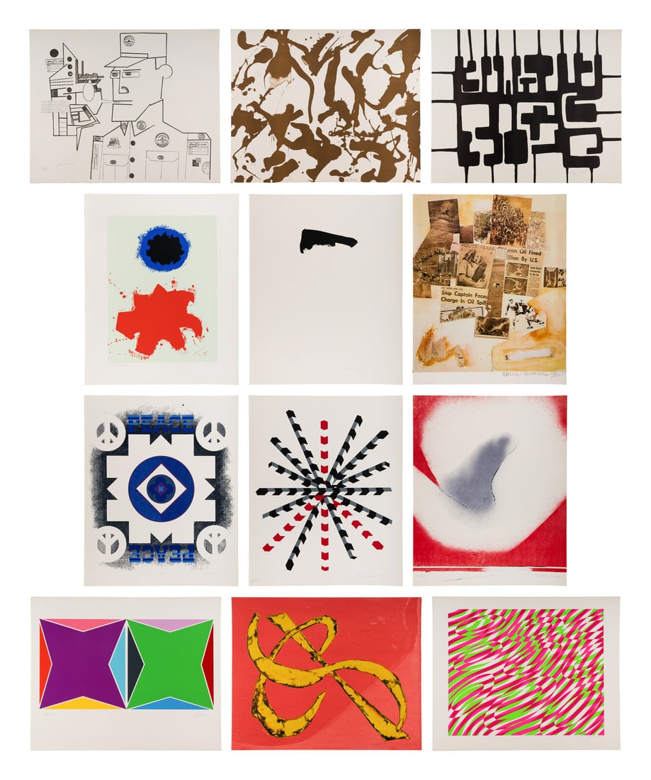 Various Artists (20th century) Peace Portfolio 1 (complete portfolio of 12 with portfolio case and: Various Artists (20th century) Peace Portfolio 1 (complete portfolio of 12 with portfolio case and text pages), 1970Including works by Robert Motherwell, Robert Rauschenberg, Lee Krasner, Adolph Gottl