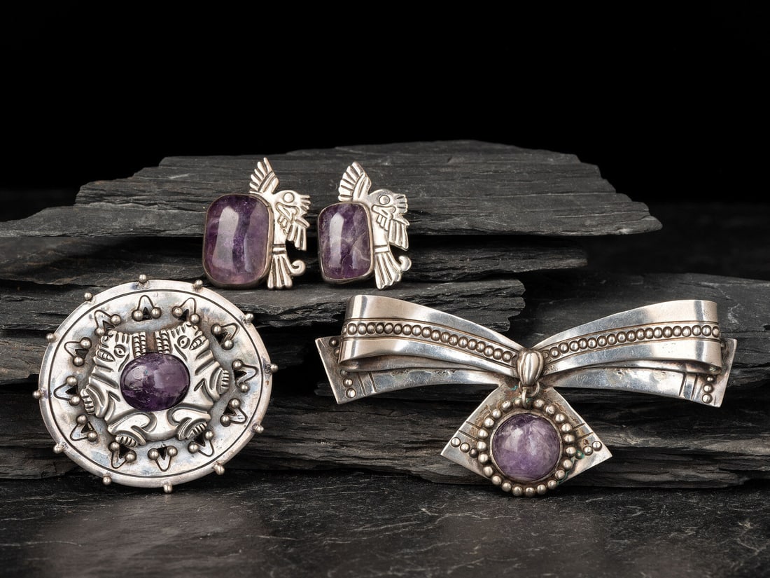 William Spratling (American-born, 1900-1967) Taxco Silver and Amethyst Pins/Brooches, 1940-1946 (1 of 5)