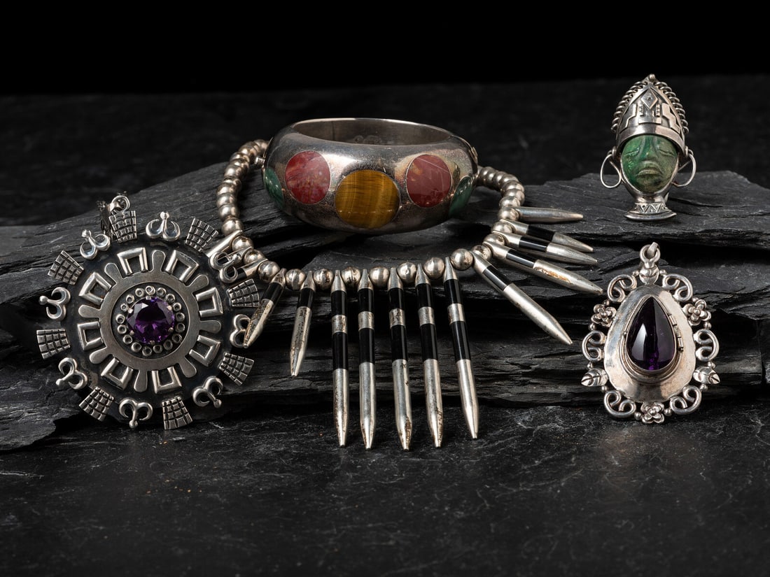 Los Ballesteros (Mexican, Shop, f. 1937) Taxco Sterling Silver Necklaces, Pendants, and Bracelets (1 of 6)