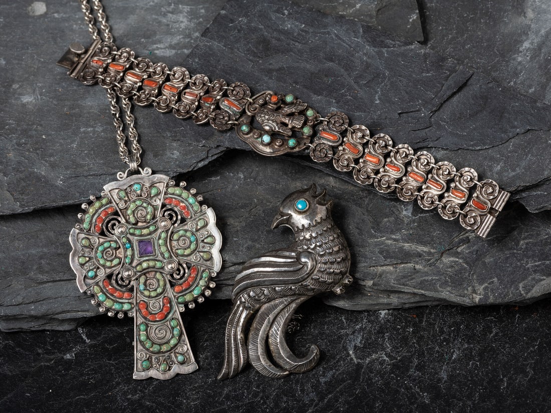 Matilde Eugenia Poulat (Mexican, d. 1960) Silver Bracelet. Pendant, and Pin/Brooch (1 of 4)
