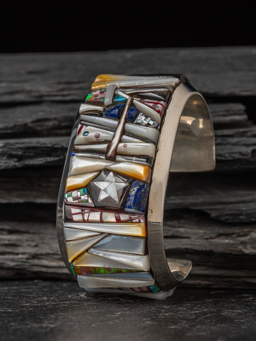 Colin Coonsis (Zuni, b. 1981) Silver and Mosaic Inlay Cuff Bracelet (1 of 4)