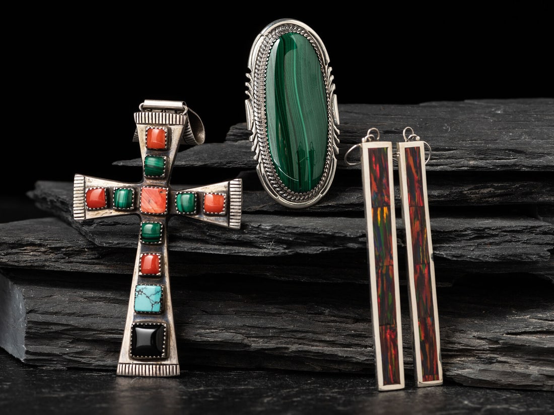 Colin Coonsis  (Zuni, b. 1981) Silver and Mosaic Inlay Earrings, PLUS (1 of 5)
