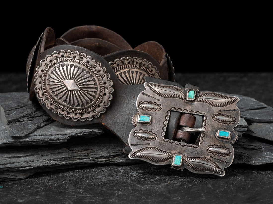 Navajo Silver ane Turquoise Concha Belt (1 of 3)