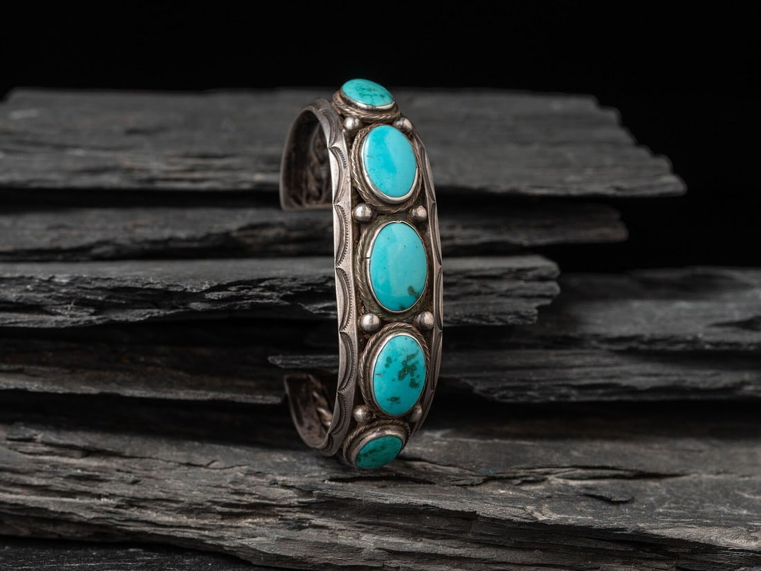 Navajo Silver and Lone Mountain Turquoise Cuff Bracelet (1 of 3)
