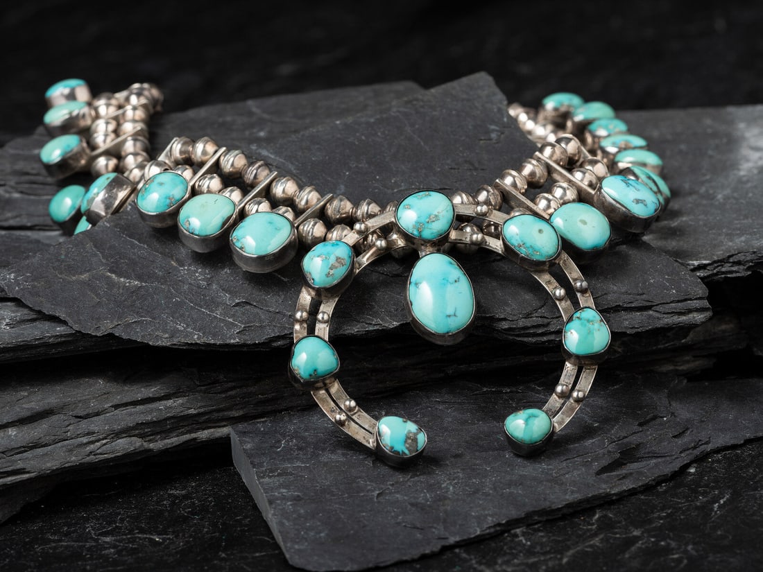 Southwestern-style Silver and Turquoise Necklace (1 of 3)