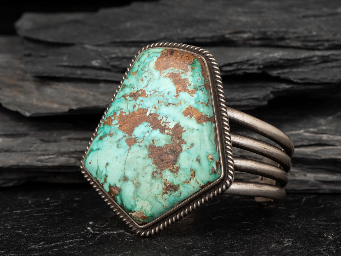 Edison Sandy Smith (Diné , 20th century) Heavy Sterling Silver Cuff Bracelet, with Large (1 of 4)