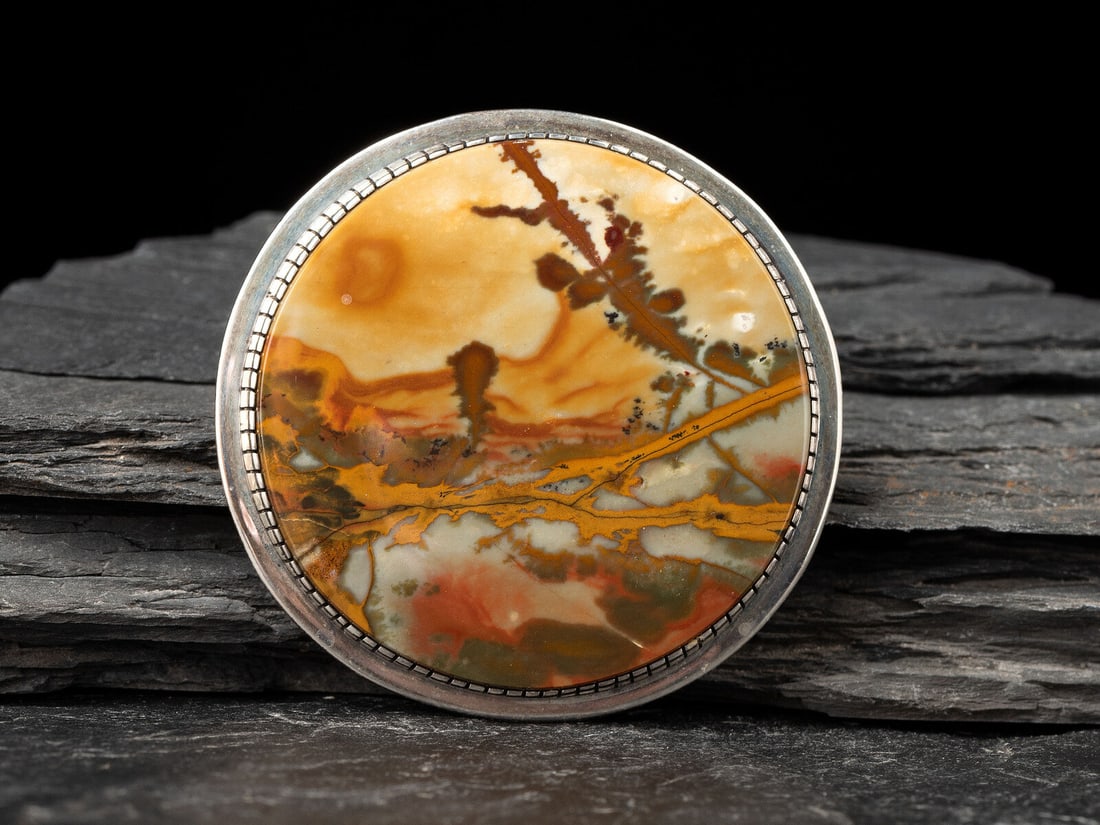 Gail Bird and Yazzie Johnson  (Diné, b. 1946 and 1949) Silver and Petrified Wood Belt Buckle, (1 of 3)