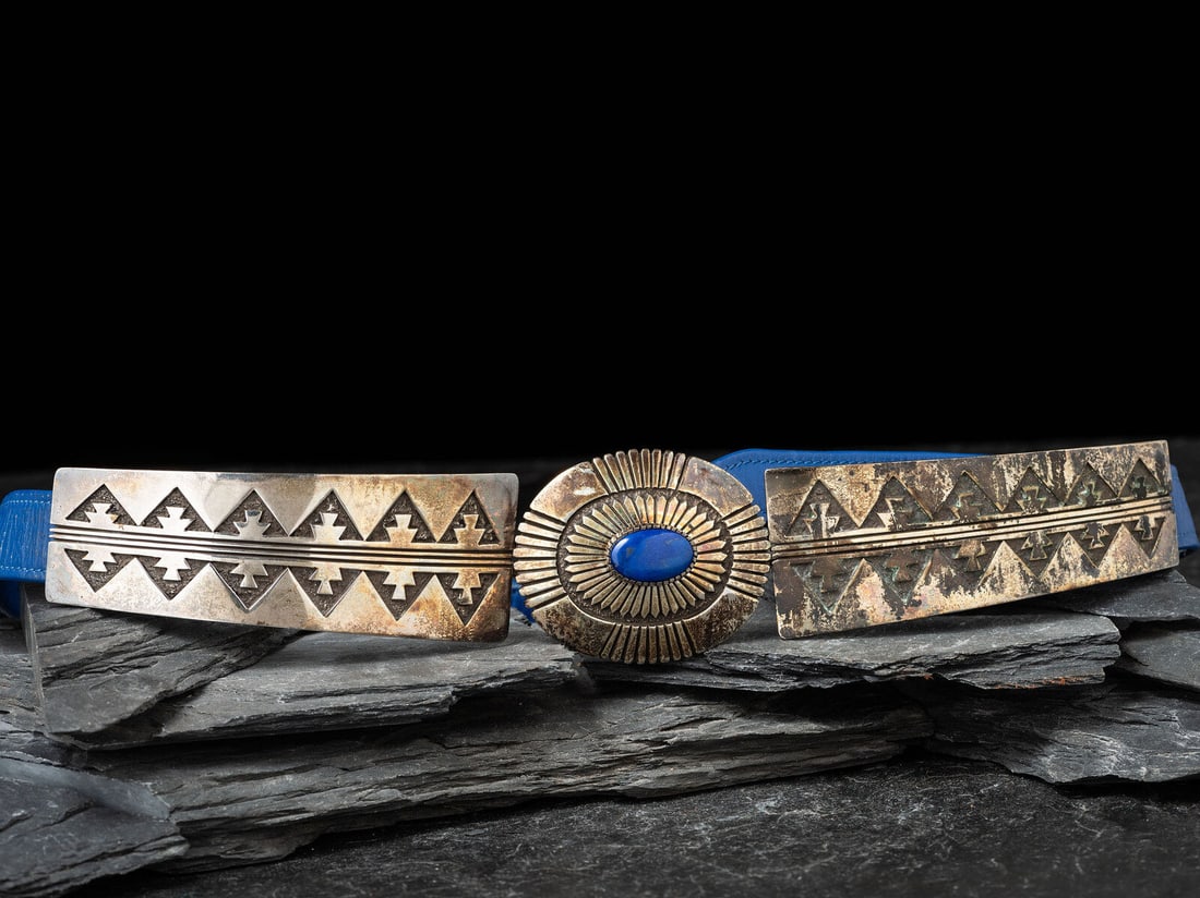 Tommy Jackson (Diné, b. 1958) Sterling Silver and Lapis Link Belt Buckle, with Royal Blue (1 of 3)