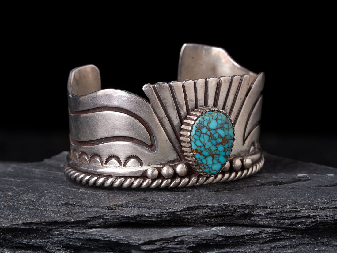 Lewis Lomay (Hopi, 1915-1996) Silver and Turquoise Cuff Bracelet (1 of 10)