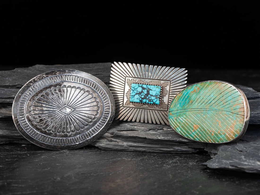Navajo and Kewa Sterling Silver Belt Buckles (1 of 3)
