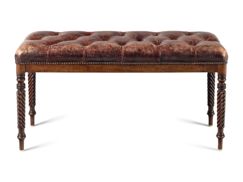 A Button-Tufted Leather Upholstered Bench (1 of 3)