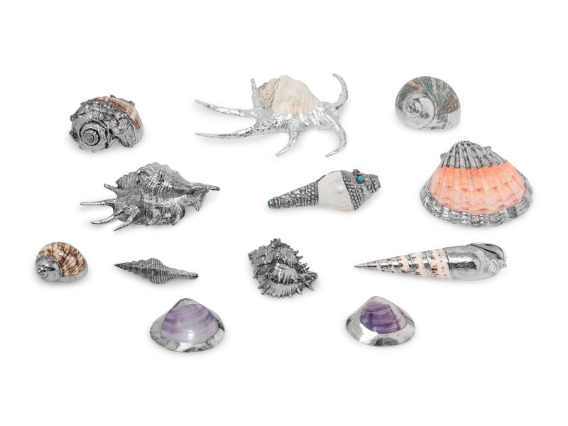 A Group of Twelve Silver-Plate Clad Seashells (1 of 2)