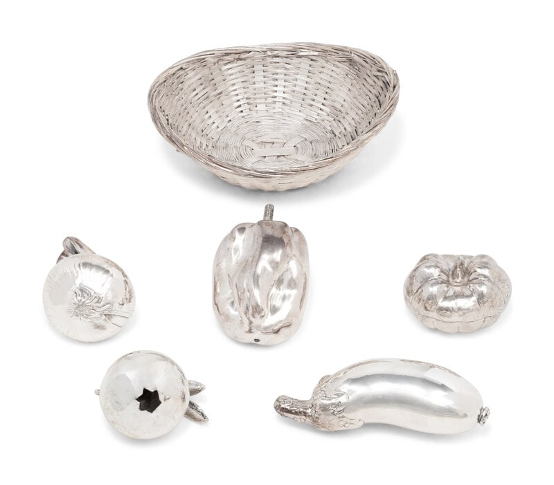 A Group of Five Silver Models of Fruit (1 of 4)