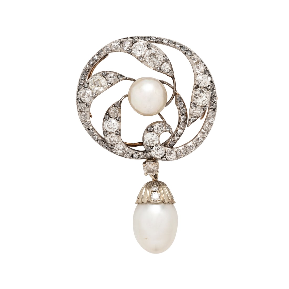 KOCH, BELLE ÉPOQUE, CULTURED PEARL AND DIAMOND BROOCH (1 of 4)