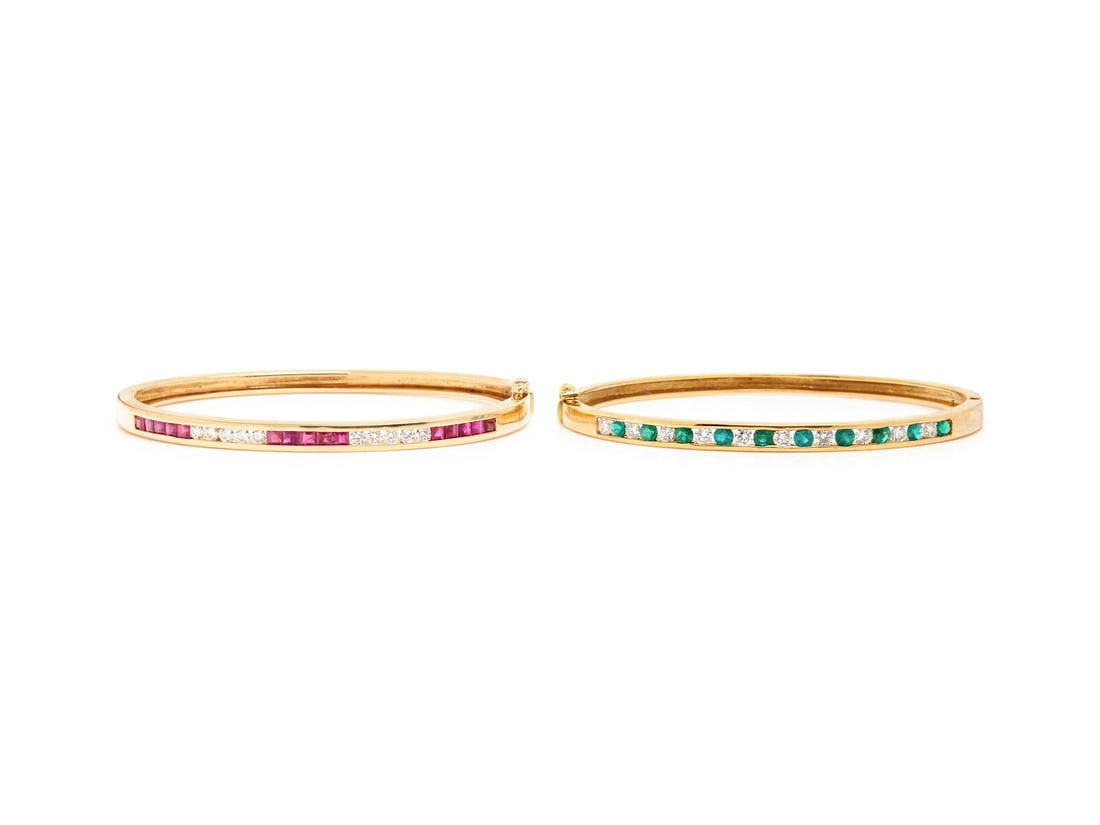 YELLOW GOLD, RUBY, EMERALD, AND DIAMOND BANGLES (1 of 5)
