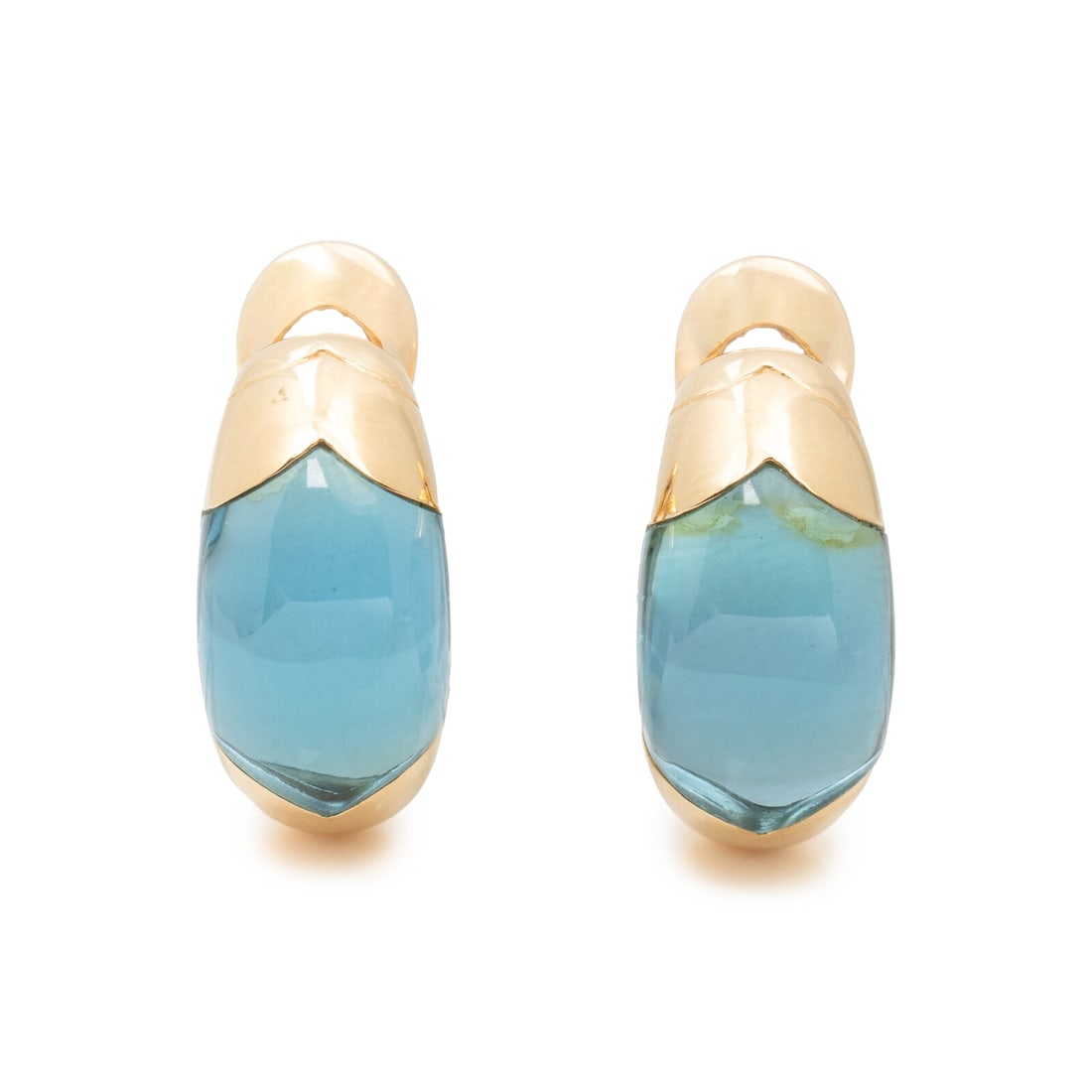 BULGARI, YELLOW GOLD AND BLUE TOPAZ 'TRONCHETTO' CLIP EARRINGS (1 of 2)