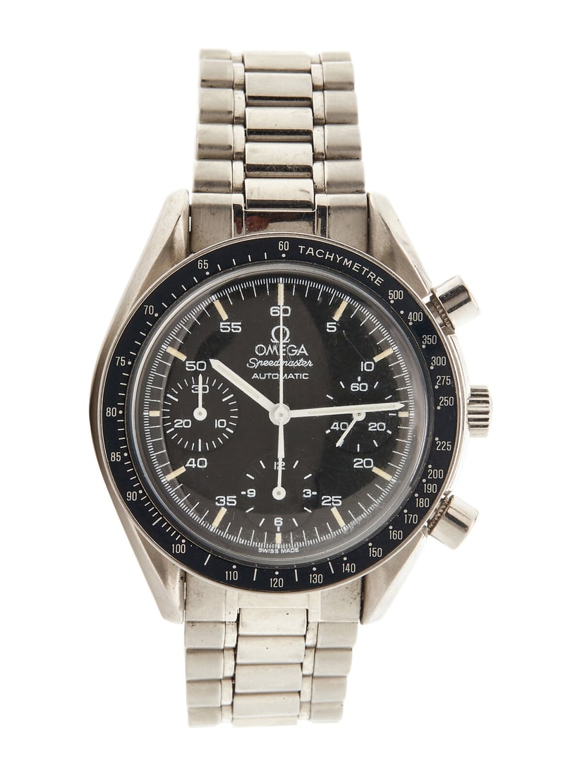 OMEGA, STAINLESS STEEL 'SPEEDMASTER REDUCED' CHRONOGRAPH WATCH (1 of 2)