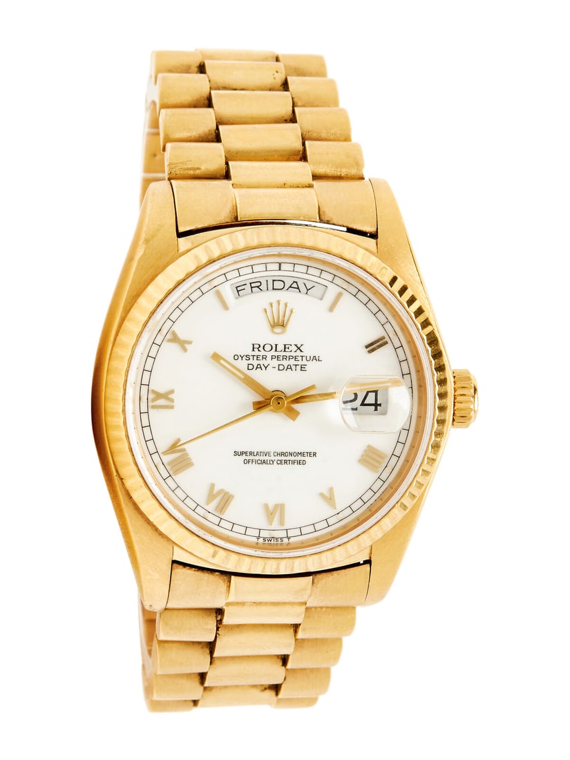 ROLEX, REF. 18038 18K YELLOW GOLD 'OYSTER PERPETUAL DAY-DATE' WATCH (1 of 2)