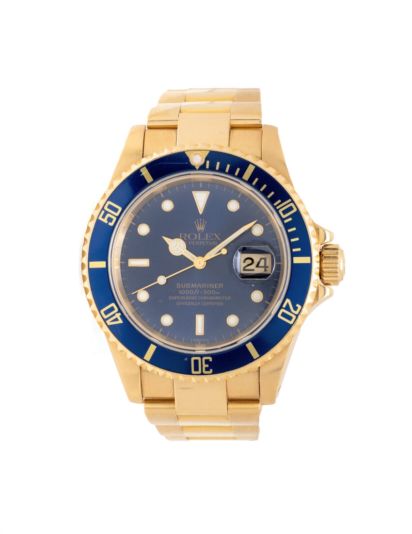 ROLEX, REF. 16618 18K YELLOW GOLD 'OYSTER PERPETUAL DATE SUBMARINER' WATCH (1 of 2)