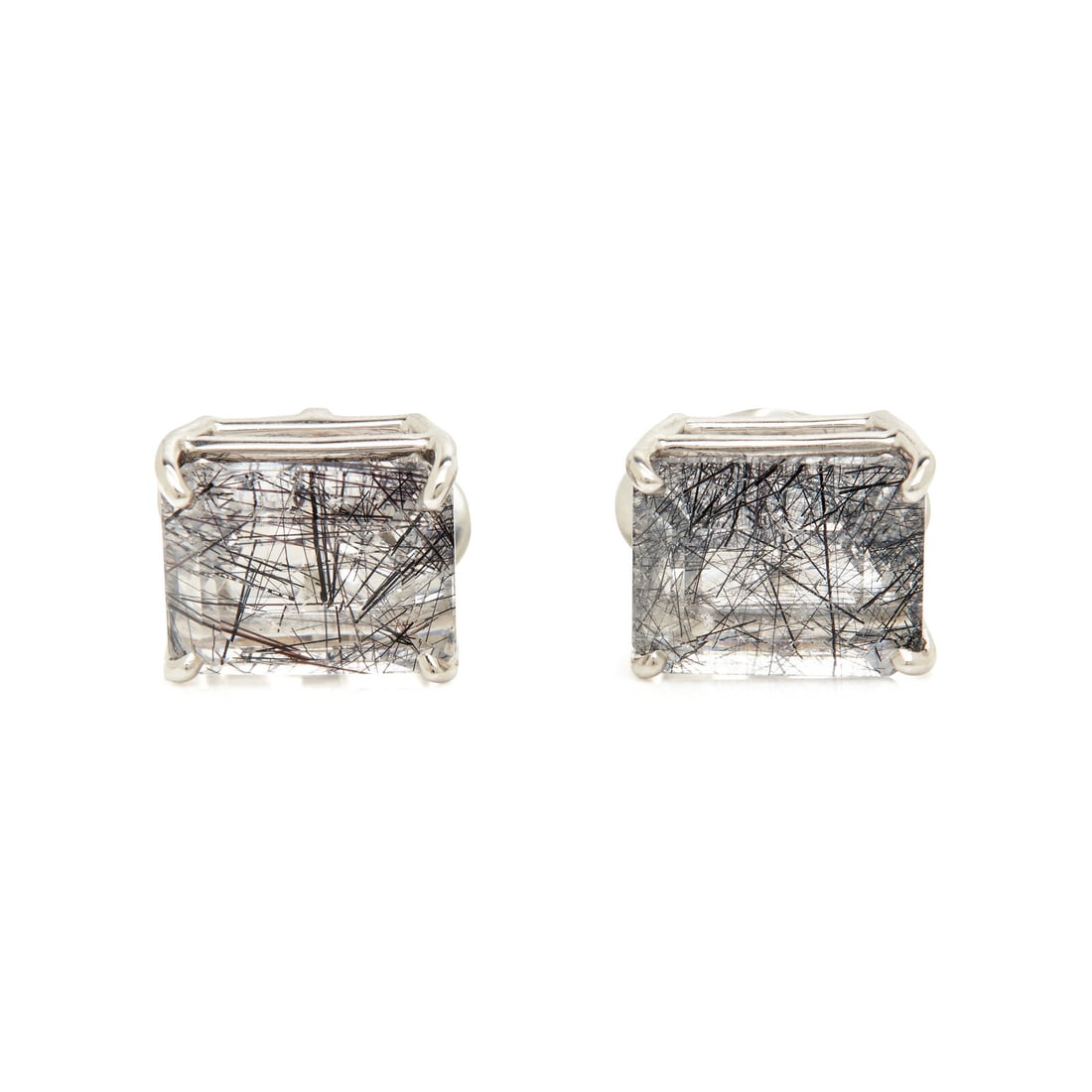 WHITE GOLD AND TOURMALINATED QUARTZ CUFFLINKS (1 of 3)