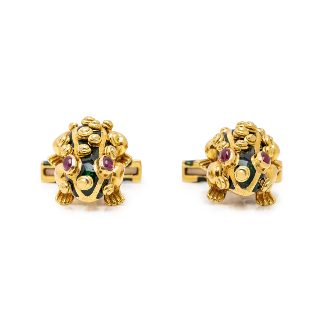 DAVID WEBB, YELLOW GOLD AND ENAMEL FROG CUFFLINKS (1 of 2)