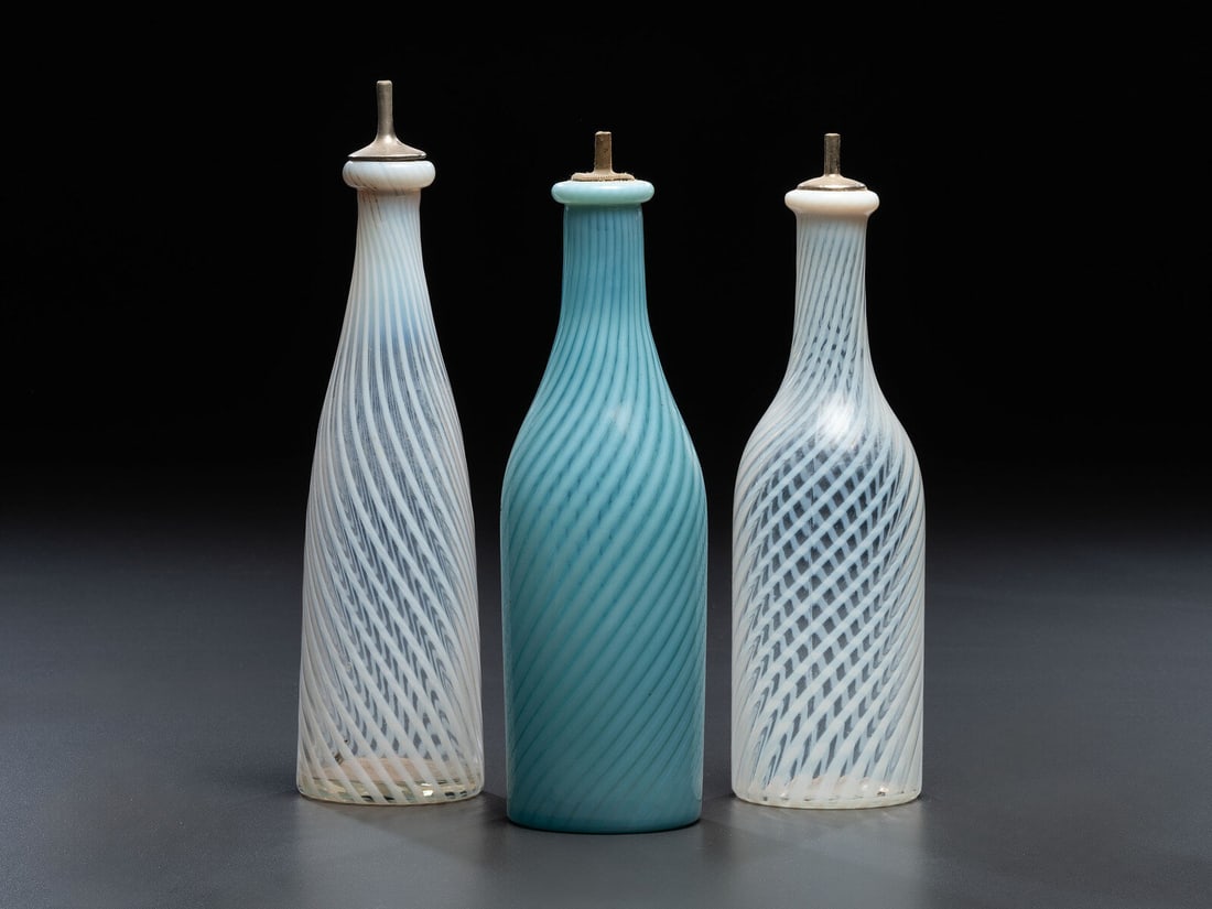 Three Opalescent Swirl Glass Barber Bottles (1 of 3)