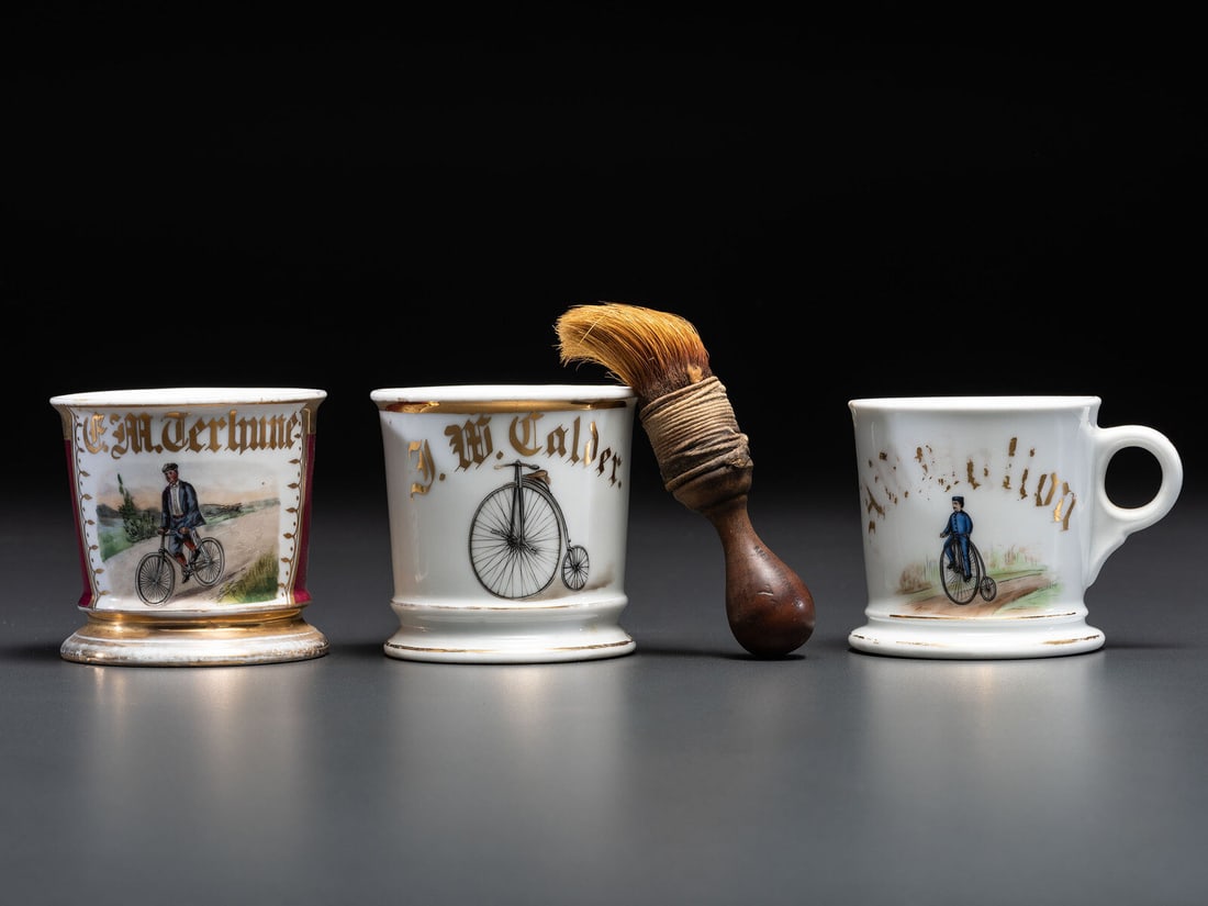 Three Cyclist's Porcelain Shaving Mugs (1 of 3)