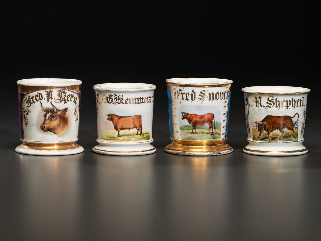 Four Porcelain Occupational Shaving Mugs of Bovine Interest (1 of 3)