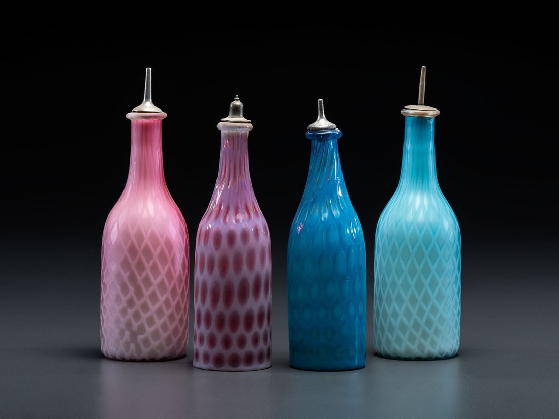 Four Opalescent Glass Barber Bottles (1 of 4)