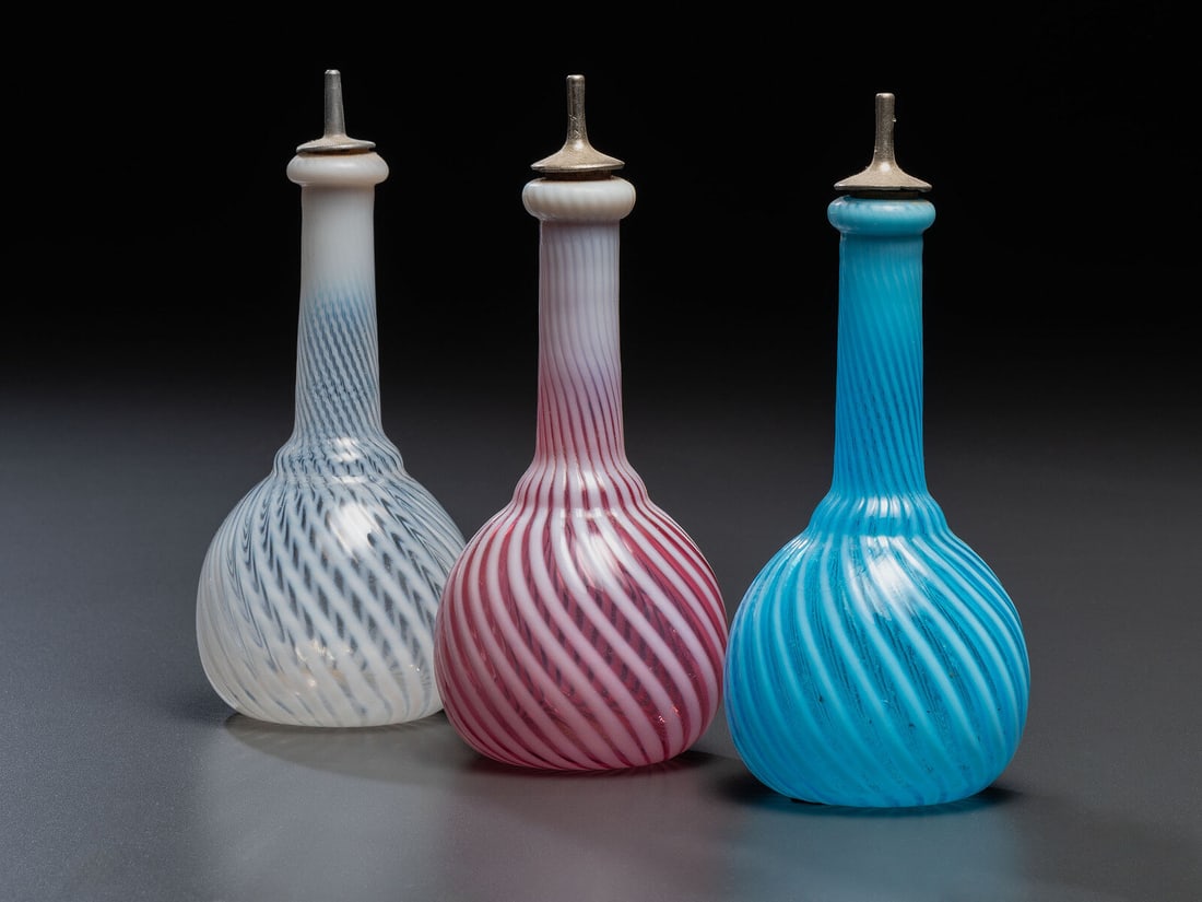 Three Opalescent Swirl Glass Barber Bottles (1 of 3)
