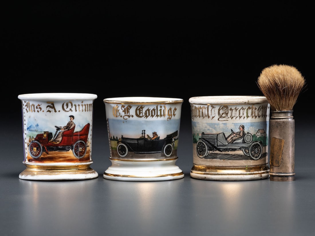 Three Porcelain Shaving Mugs Depicting Automobiles (1 of 4)