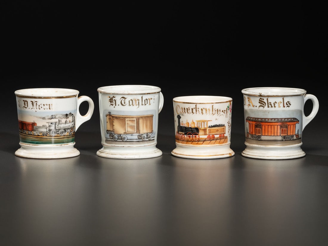 Four Railroading Porcelain Occupational Shaving Mugs (1 of 3)