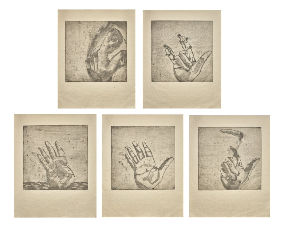 Francesco Clemente(Italian, b. 1952)Untitled (Portfolio of Five Etchings), 1987: Francesco Clemente (Italian, b. 1952) Untitled (Portfolio of Five Etchings), 1987 soft ground etching on paper each pencil signed and numbered 11/50 image (each): 15 5/8 x 15 5/8 in. (39.7 x 39.7cm)sh