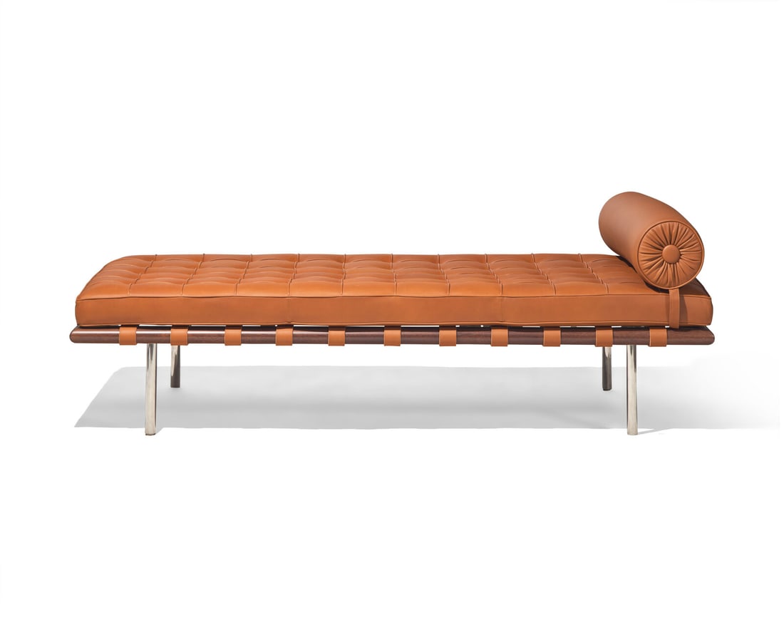 Ludwig Mies van der Rohe (German-American, 1886-1969) Barcelona DaybedKnoll: Ludwig Mies van der Rohe (German-American, 1886-1969) Barcelona DaybedKnoll leather, walnut, stainless steel Knoll tags and logo to underside 25 h x 28 w 77 d in Provenance: