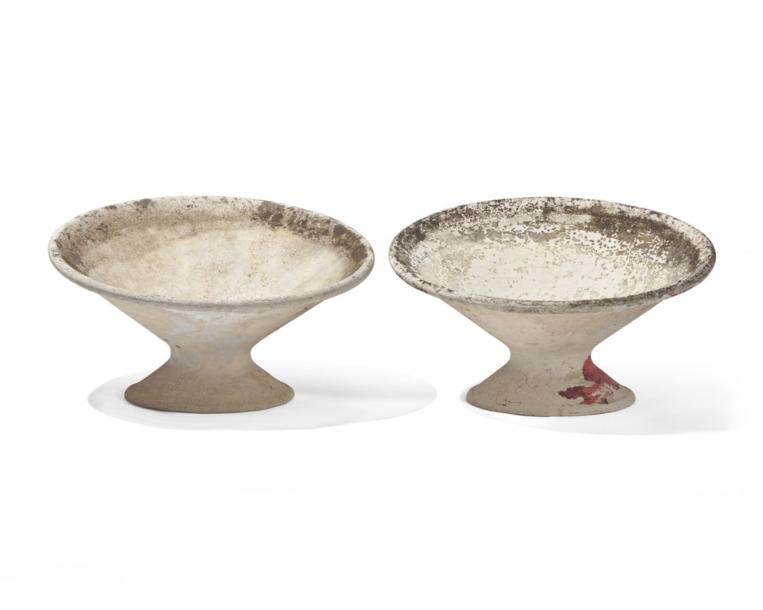Willy Guhl (Swiss, 1915-2004) Pair of Off-Kilter PlantersFrance, c. 1960: Willy Guhl (Swiss, 1915-2004) Pair of Off-Kilter PlantersFrance, c. 1960 fibrated concrete 15 h × 25 dia in Provenance: