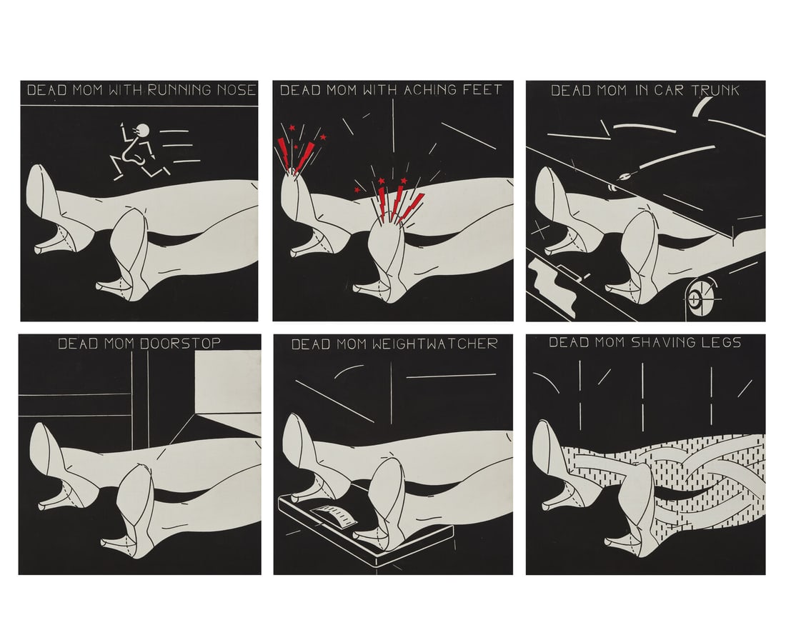 Steve Gianakos (American, b. 1938) Dead Mom Series (6 works), 1981: Steve Gianakos (American, b. 1938) Dead Mom Series (6 works), 1981 acrylic on canvas each: signed and dated S. Gianakos 1981 verso each: 24 x 24 in. (61 x 61cm) Provenance: Barbara Toll Fine Arts Inc.