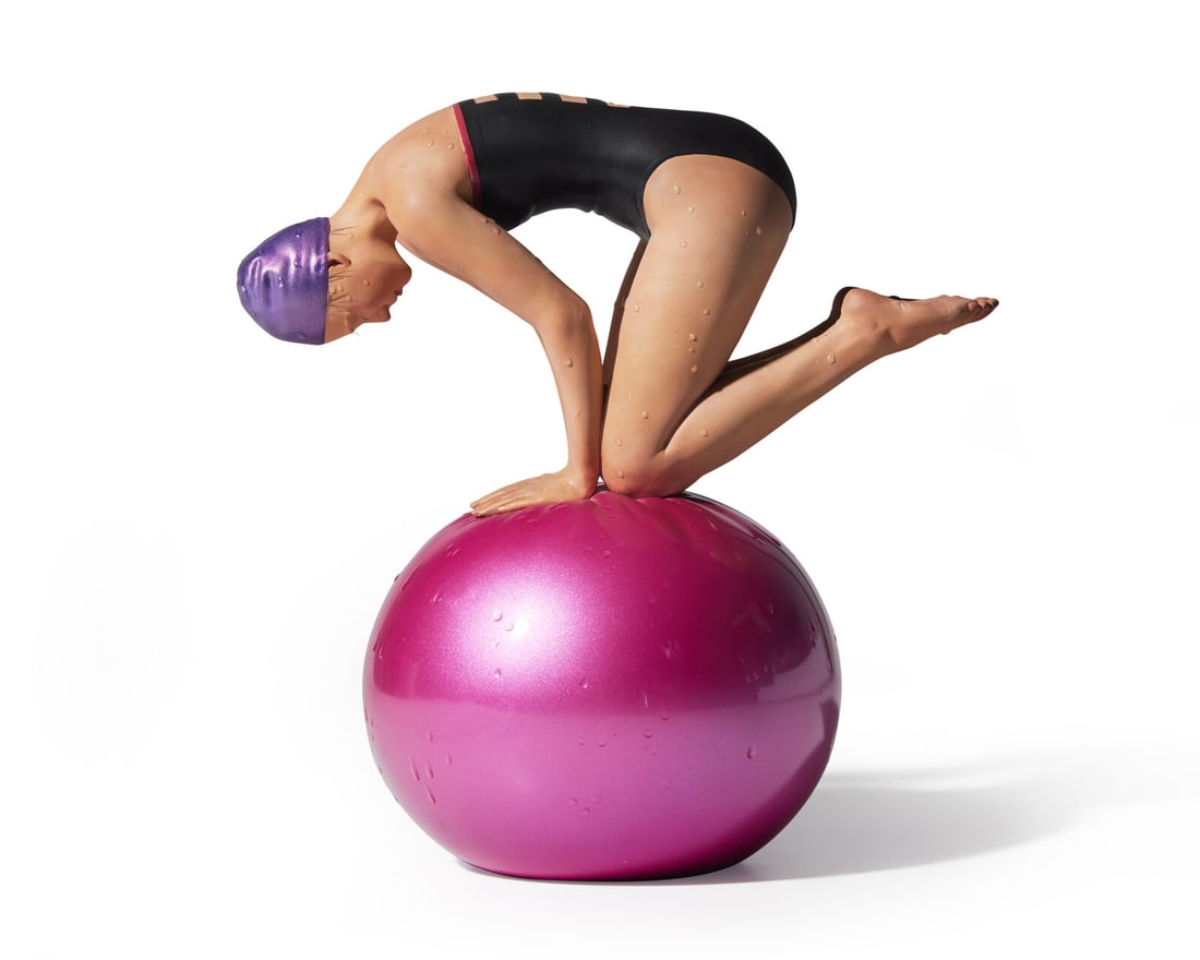 Carole A. Feuerman (American, b. 1945) Miniature Quan, 2012: Carole A. Feuerman (American, b. 1945) Miniature Quan, 2012 painted cast resin ink signed and dated, and numbered 14/99 to underside height: 11 in. (27.9cm) width: 11 in. (27.9cm) depth: 7 in. (17.8cm