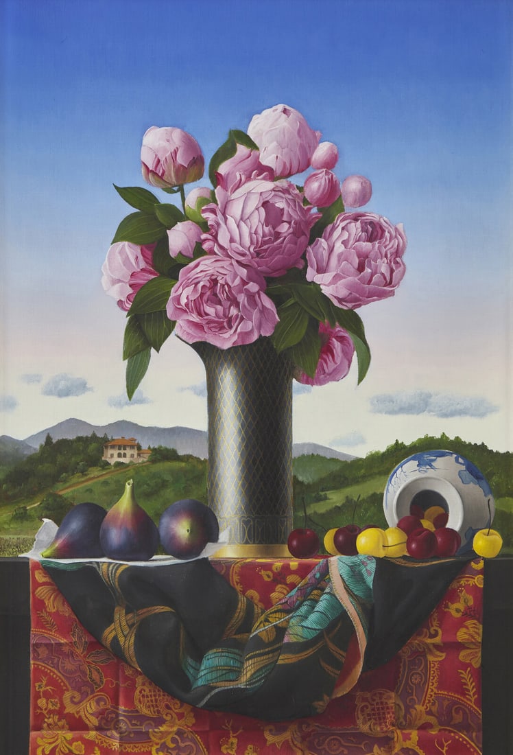 James Aponovich (American b. 1945) Still Life with Japanese Anemones, 2001: James Aponovich (American b. 1945) Still Life with Japanese Anemones, 2001 oil on canvas signed Aponovich bottom left 26 x 18 in. (66 x 45.7cm) Provenance: Hackett-Freedman Gallery, San Francisco, Cal