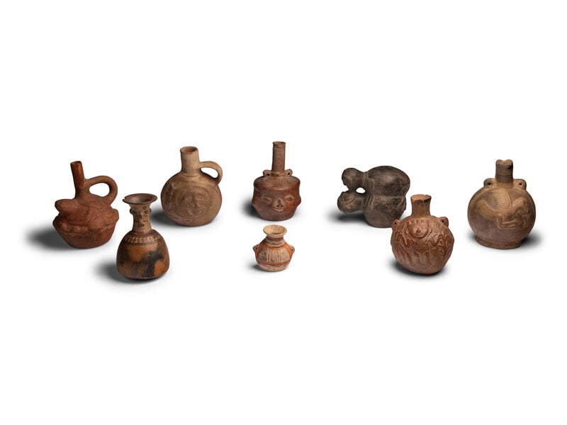 Eight Inca Terracotta Vessels: Eight Inca Terracotta Vessels Circa 14th-15th Century A.D. Height of tallest 7 inches (17.78 cm). Size Height of tallest 7 inches (17.78 cm). Provenance Provenance:Donal