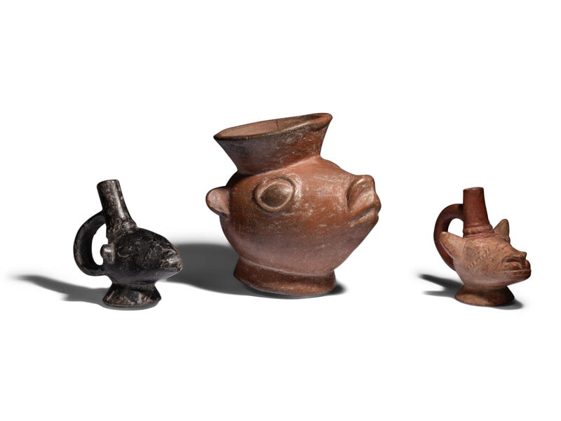 Three Peruvian Llama-Head Vessels: Three Peruvian Llama-Head Vessels Circa 1100-1520 A.D. Height of largest 5 1/4 inches (13.34 cm). Size Height of largest 5 1/4 inches (13.34 cm). Provenance Provenance:&