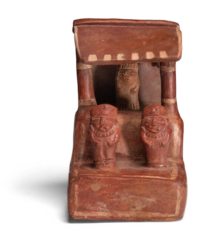 A Chancay Terracotta Temple Model: A Chancay Terracotta Temple Model Peru, Circa 12th-14th Century A.D. Height 4 7/8 inches (12.38 cm). Size Height 4 7/8 inches (12.38 cm). Condition Inspected under UV li